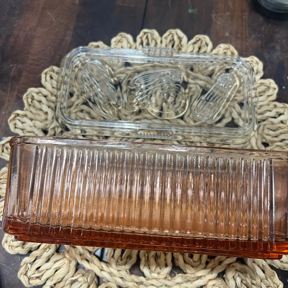 Vintage Glass Food Storage Container with Clear Lid